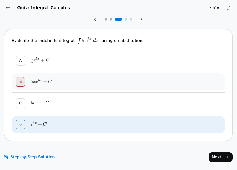 A quiz question with a wrong answer selected and feedback