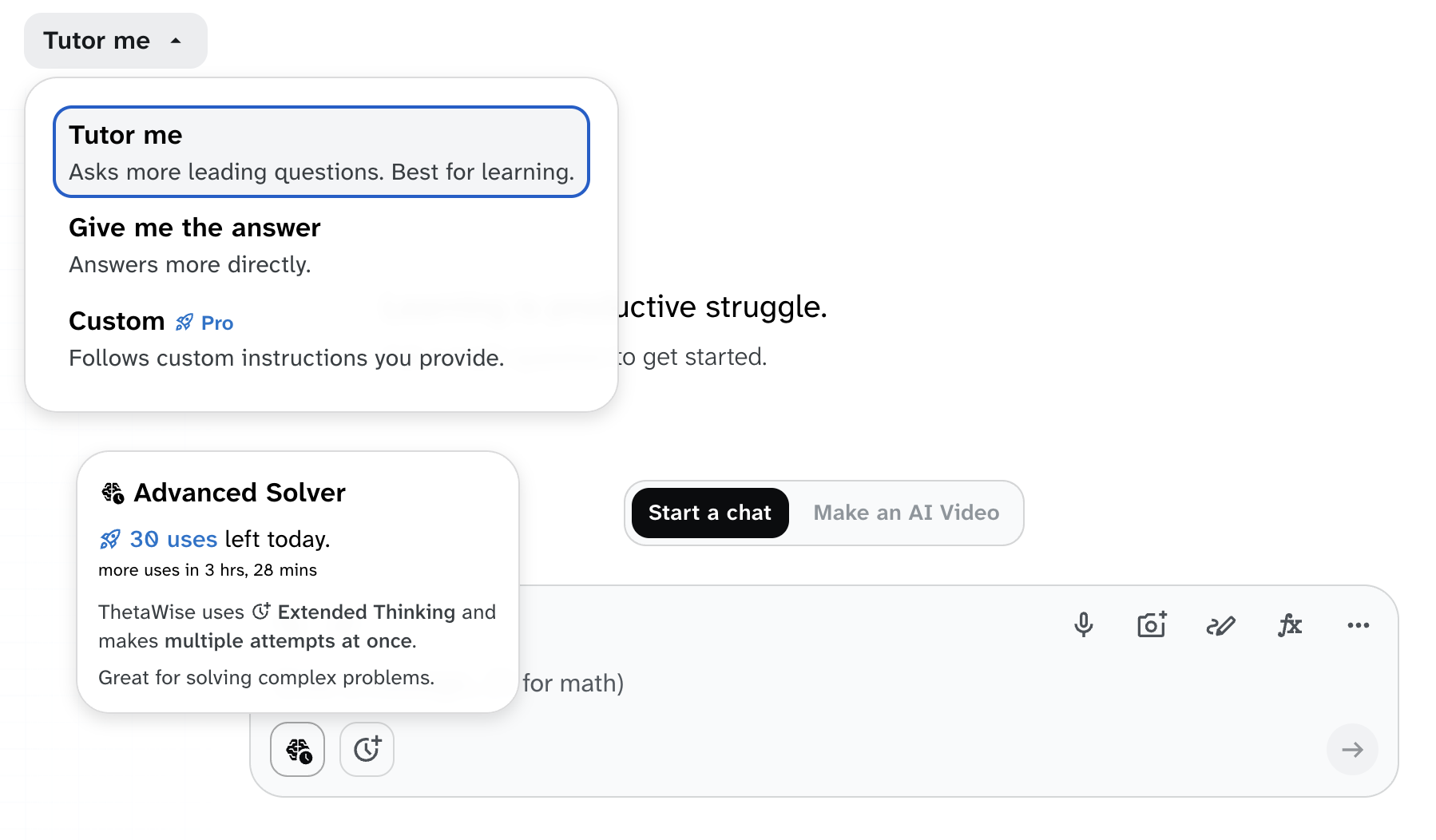 ThetaWise features: tutor mode