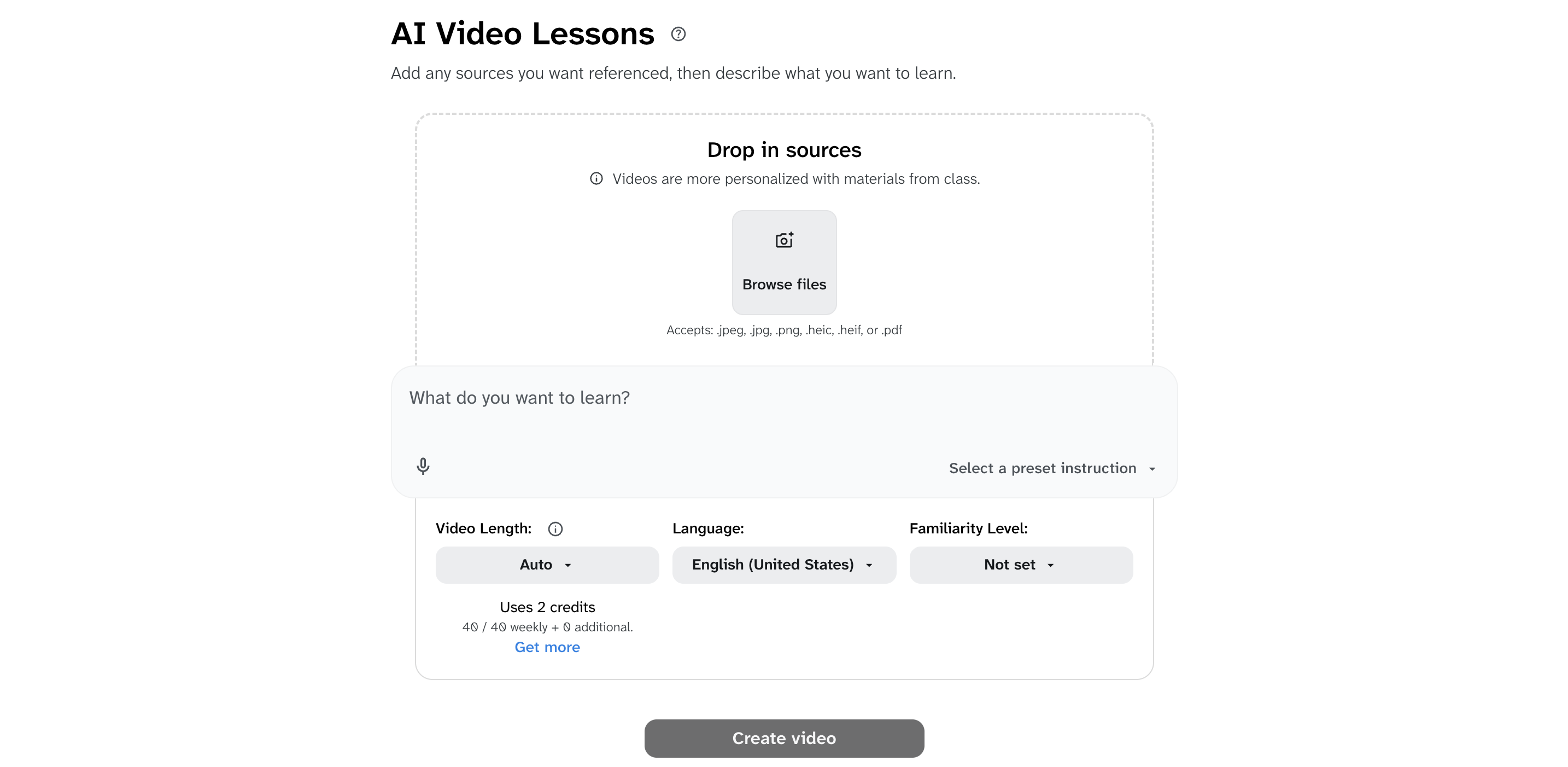 Thetawise Features: AI videos creation screen